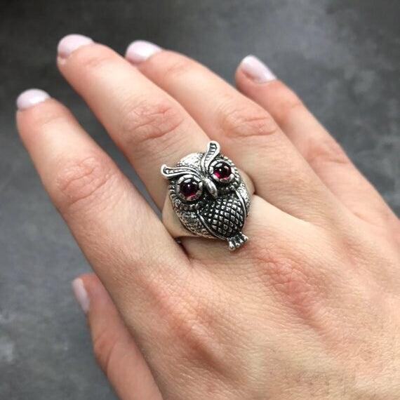 Owl Ring, Turquoise Ring, Natural Turquoise, Artistic Ring, Owl Eyes, Green Eyes, December Birthstone, Green Turquoise, Solid Silver Ring