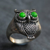 Green-Eyed Owl Ring - Genuine Turquoise Ring - Large Owl Ring