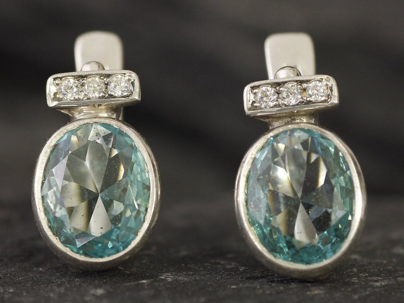 Aquamarine Earrings, Created Aquamarine, Blue Earrings, Vintage Earrings, Blue Diamond Earrings, Diamond Earrings, Solid Silver, Aquamarine