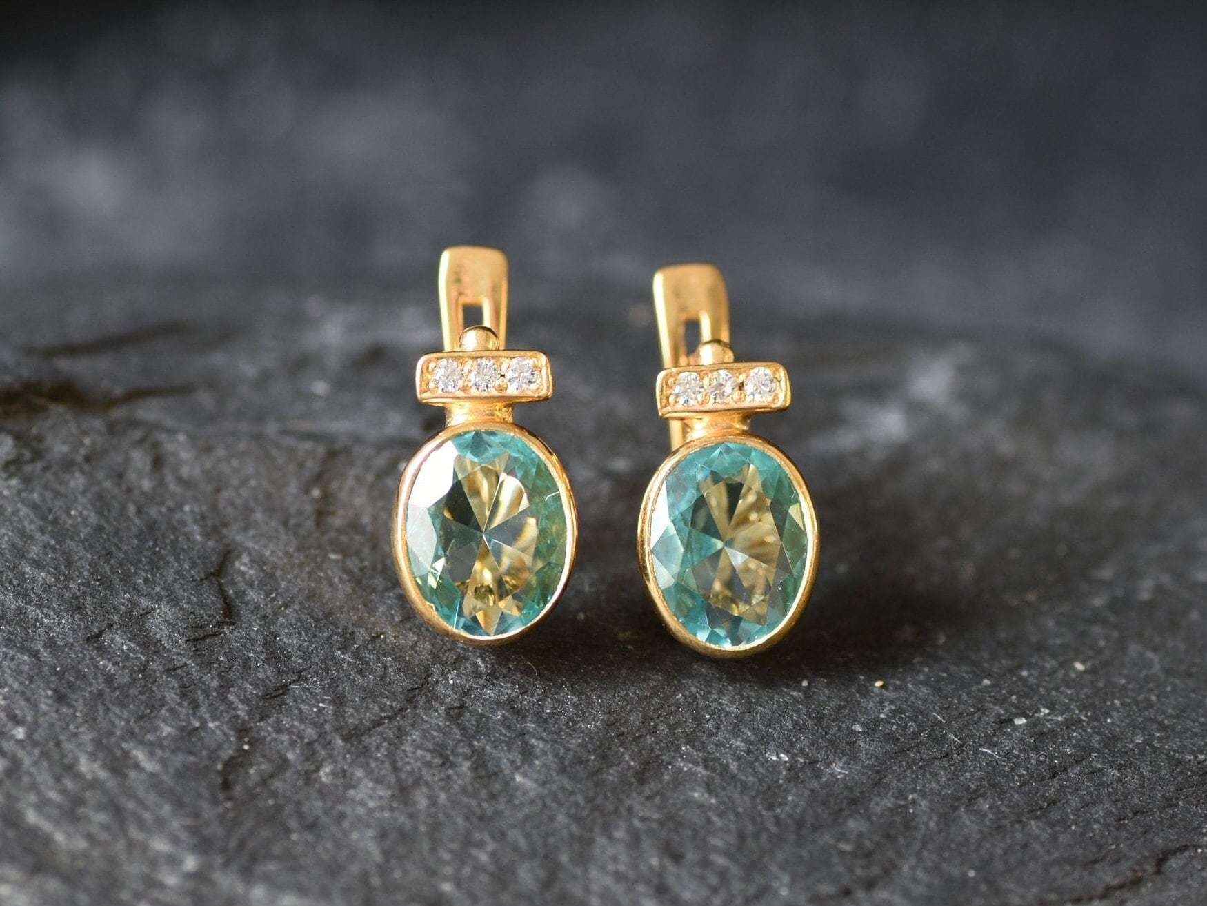 Aquamarine Earrings, Created Aquamarine, Blue Earrings, Vintage Earrings, Blue Diamond Earrings, Diamond Earrings, Solid Silver, Aquamarine(1)