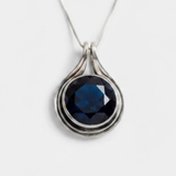 Created Sapphire Pendant made in 925 Sterling Silver with Round Created Blue Sapphire in Bezel setting, September Birthstone gift idea, symbolizes sincerity, truth, and faithfulness, ideal for everyday wear and perfect for birthday gifting and special occasions.