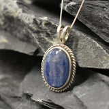 Large Blue Pendant - Natural Kyanite Necklace - Vintage Statement Necklace