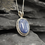 Large Blue Pendant - Natural Kyanite Necklace - Vintage Statement Necklace