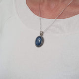 Large Blue Pendant - Natural Kyanite Necklace - Vintage Statement Necklace