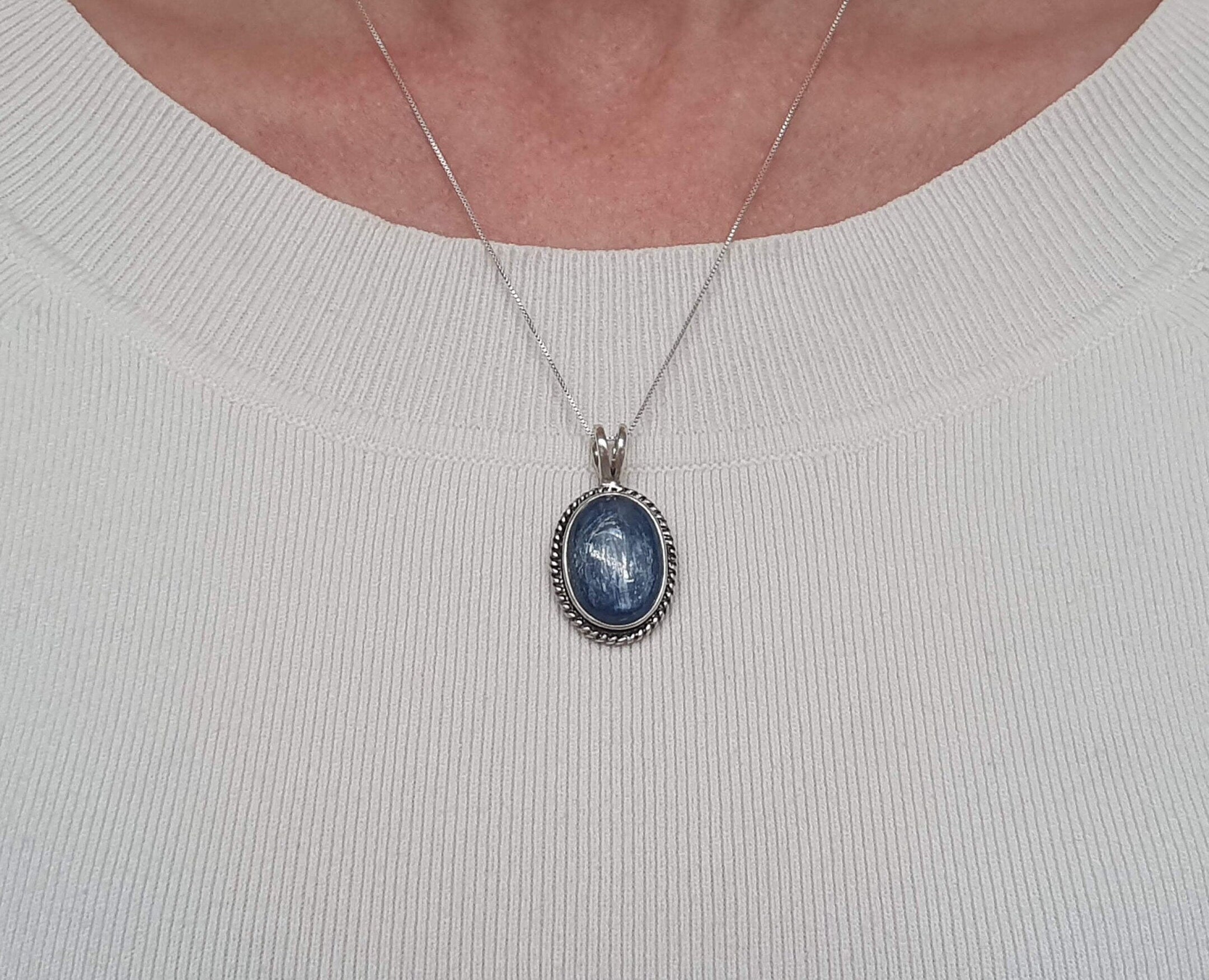 Kyanite Pendant, Blue Stone, Blue Stone Pendant, Kyanite, Vintage Pendant, Antique Pendant, Silver Pendant, Huge Kyanite