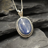 Large Blue Pendant - Natural Kyanite Necklace - Vintage Statement Necklace