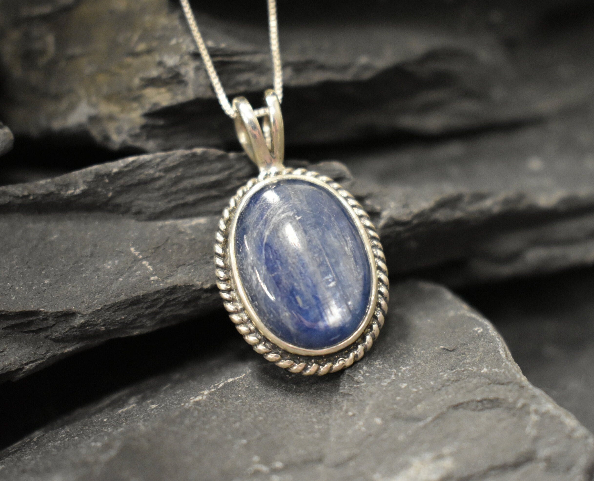 Kyanite Pendant, Blue Stone, Blue Stone Pendant, Kyanite, Vintage Pendant, Antique Pendant, Silver Pendant, Huge Kyanite