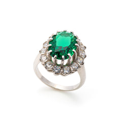 Created Emerald Ring made in 925 Sterling Silver with Oval Created Green Emerald in Halo setting, May Birthstone gift idea, symbolizes, ideal for everyday wear and perfect for birthday gifting and special occasions.