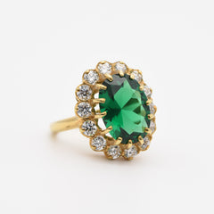 Created Emerald Ring made in 18k Gold Vermeil with Oval Created Green Emerald in Halo setting, May Birthstone gift idea, symbolizes, ideal for everyday wear and perfect for birthday gifting and special occasions.