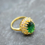 Gold Emerald Ring - Green Victorian Ring, Antique Emerald Ring