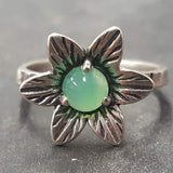 Green Flower Ring - Chrysoprase Ring - Vintage Solitaire Ring