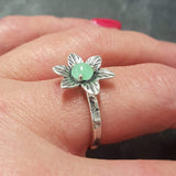 Green Flower Ring - Chrysoprase Ring - Vintage Solitaire Ring