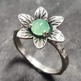 Green Flower Ring - Chrysoprase Ring - Vintage Solitaire Ring