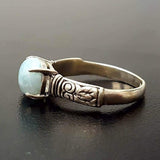 Genuine Larimar Ring - Blue Solitaire Ring - Boho Tribal Ring