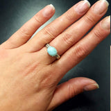 Genuine Larimar Ring - Blue Solitaire Ring - Boho Tribal Ring