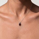 Red Garnet Pendant - Red Oval Necklace - Solitaire Garnet Necklace