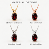 Red Garnet Pendant - Red Oval Necklace - Solitaire Garnet Necklace
