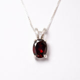 Gold Garnet Pendant - Red Oval Necklace - January Birthstone Pendant