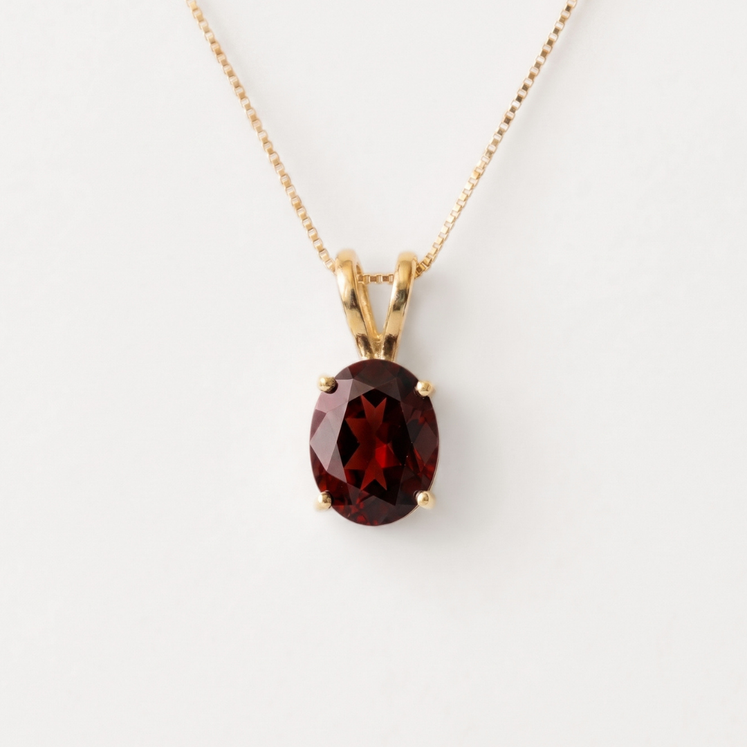 Natural Garnet Pendant made in 18k Gold Vermeil with Natural Red Garnet in Prong setting, January Birthstone gift idea, symbolizes love, passion & commitment, ideal for everyday wear and perfect for birthday gifting and special occasions.