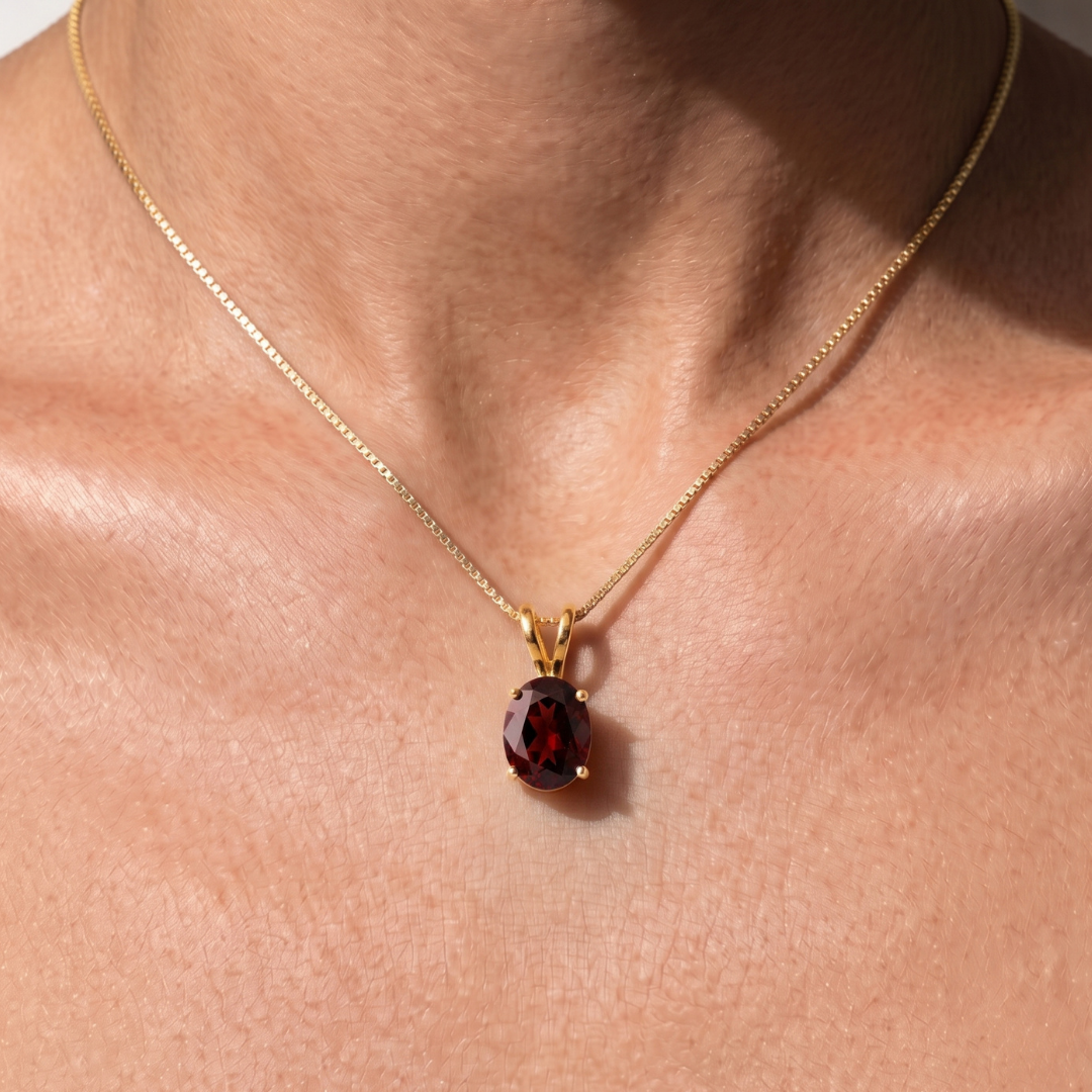 Elegant 18k Gold Vermeil Natural Garnet Pendant, January Birthstone, symbolizing love and passion, perfect for special occasions.
