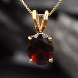 Gold Garnet Pendant - Red Oval Necklace - January Birthstone Pendant