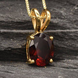 Gold Garnet Pendant - Red Oval Necklace - January Birthstone Pendant