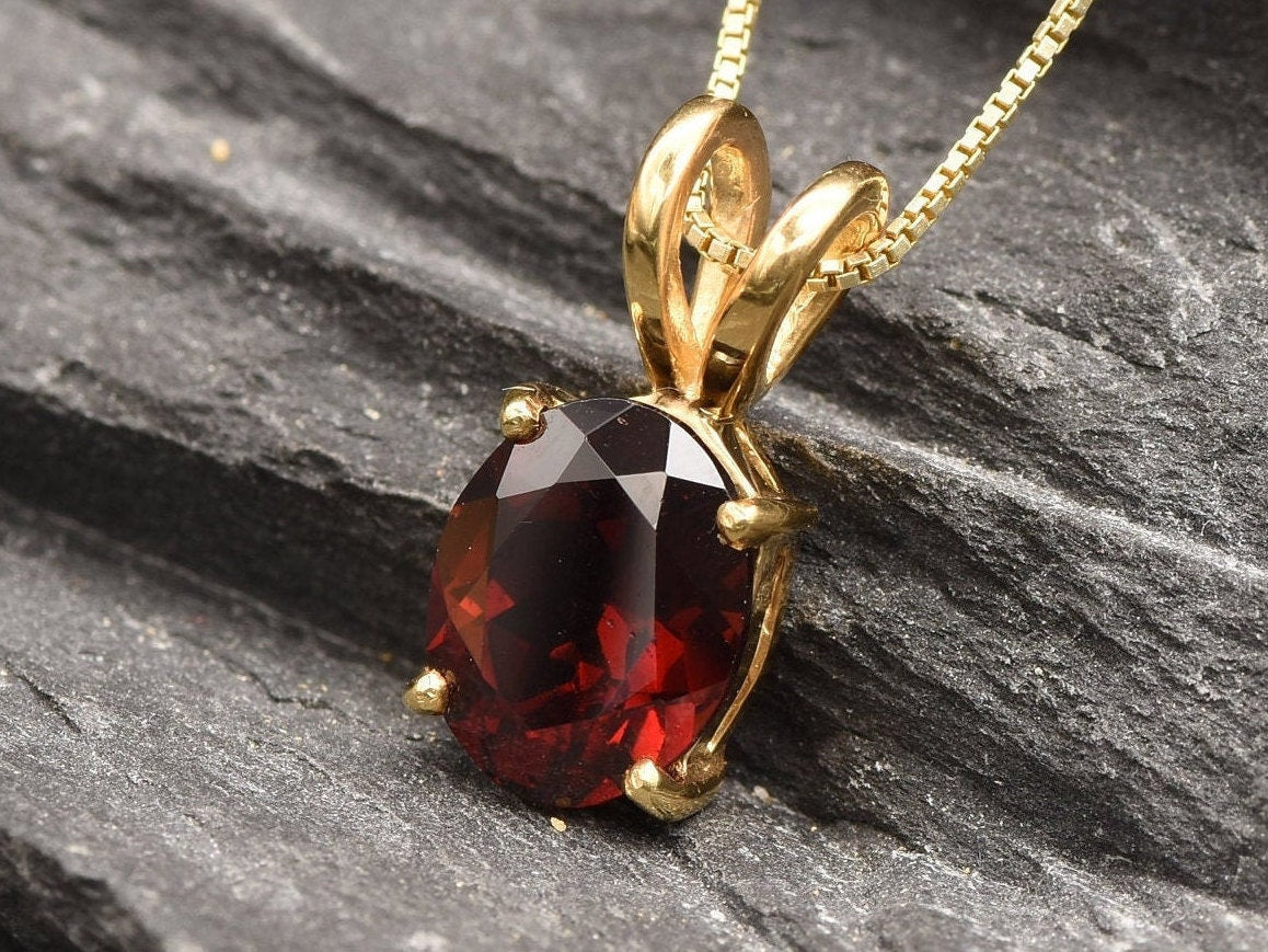Garnet Pendant, Natural Garnet, January Birthstone, Small Oval Pendant, Dainty Pendant, Solid Silver Pendant, January Gift, Silver Garnet(1)
