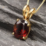 Gold Garnet Pendant - Red Oval Necklace - January Birthstone Pendant