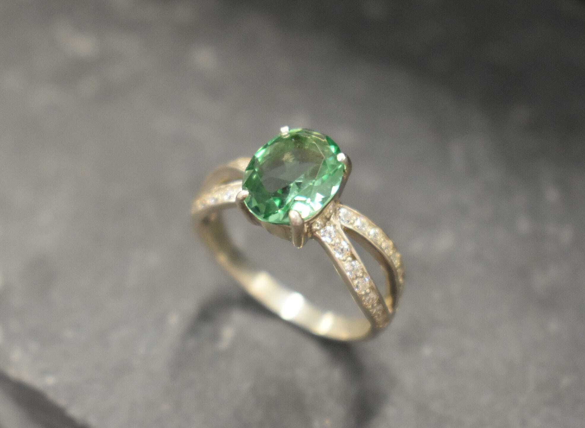 Created Emerald Ring made in 925 Sterling Silver with Created Mint Emerald in Solitaire with Accents setting, May Birthstone gift idea, symbolizes, ideal for everyday wear and perfect for birthday gifting and special occasions.