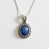 Genuine Kyanite Pendant - Blue Solitaire Pendant - Blue Vintage Necklace