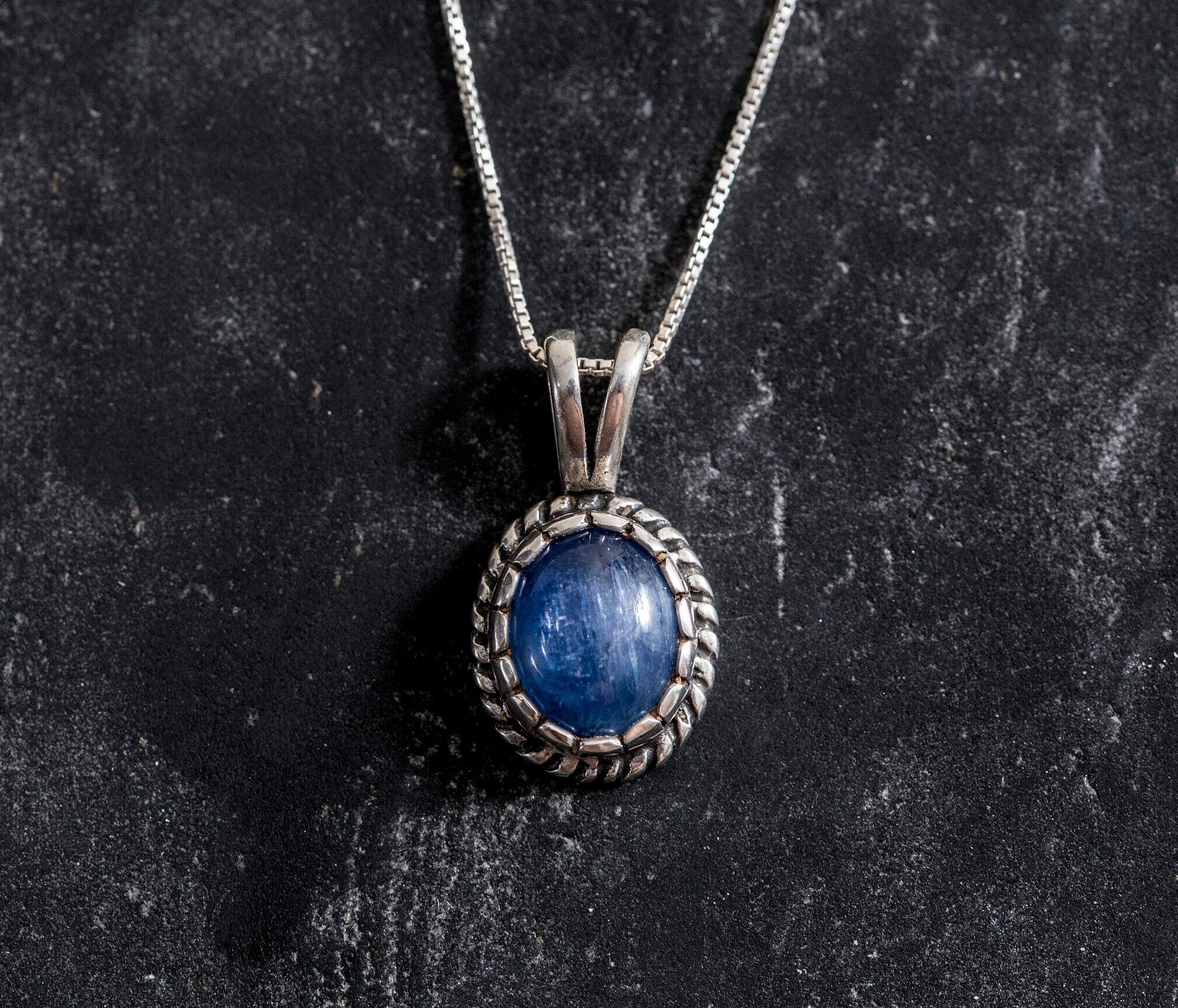 Genuine Kyanite Pendant - Blue Solitaire Pendant - Blue Vintage Necklace