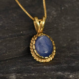 Natural Kyanite Pendant - Vintage Kyanite Gold Necklace - Blue Solitaire Necklace