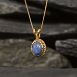 Natural Kyanite Pendant - Vintage Kyanite Gold Necklace - Blue Solitaire Necklace