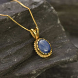 Natural Kyanite Pendant - Vintage Kyanite Gold Necklace - Blue Solitaire Necklace