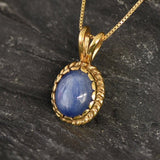 Natural Kyanite Pendant - Vintage Kyanite Gold Necklace - Blue Solitaire Necklace