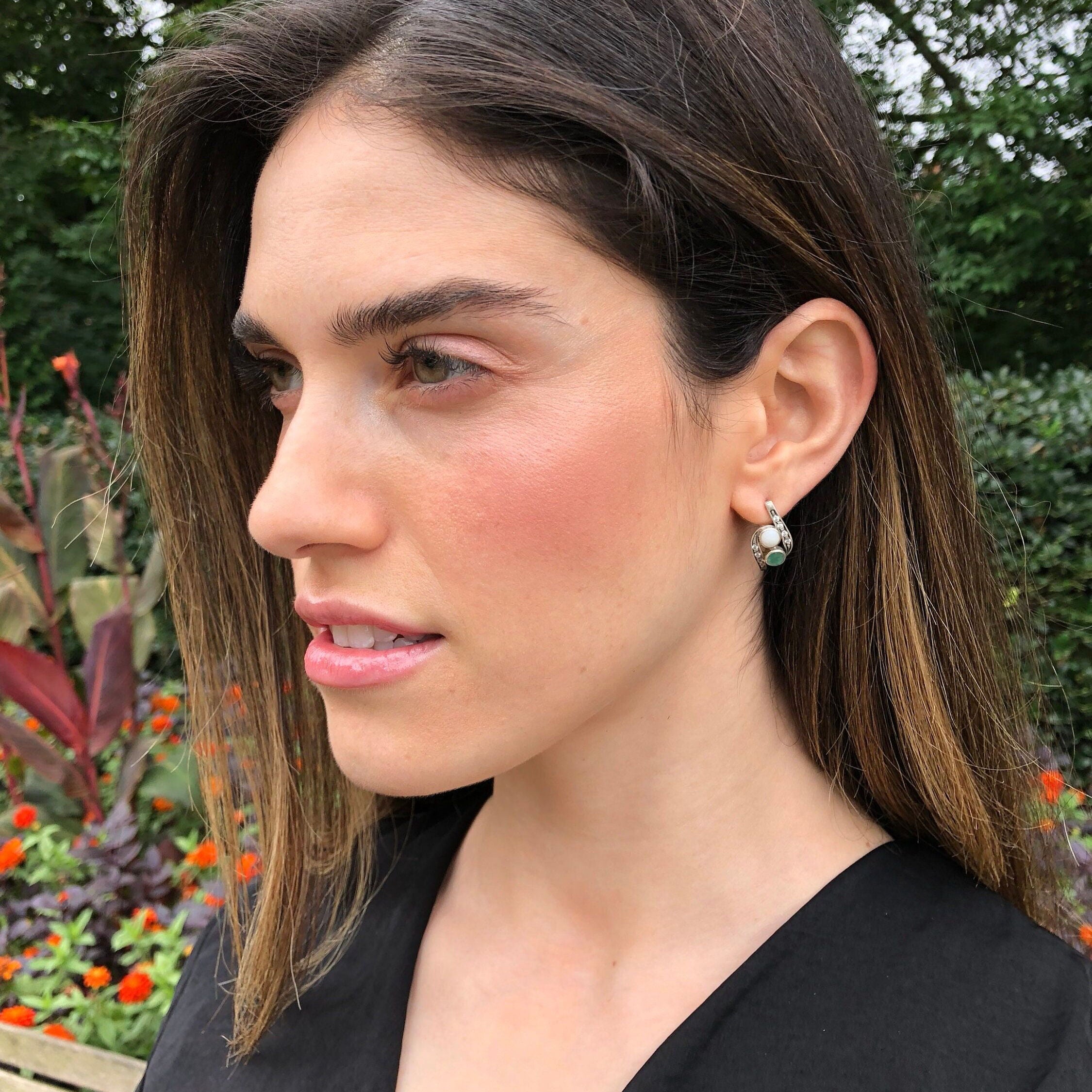 Elegant 925 Sterling Silver Natural Emerald Earrings in Two-Stone design, perfect May birthstone gift for any occasion.