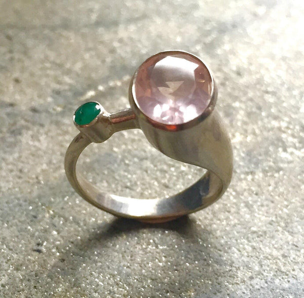 Rose Quartz Stone & Silver Modern Ring - Platear