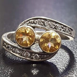 Two Stone Citrine Ring - Vintage Yellow Ring - November Birthstone Ring