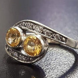 Gold Citrine Ring - Two Stone Ring - Vintage Bypass Band