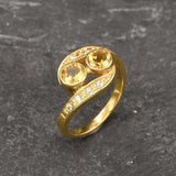 Two Stone Citrine Ring - Vintage Yellow Ring - November Birthstone Ring