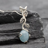 Genuine Aquamarine Necklace - Blue Leaf Pendant - March Birthstone Necklace