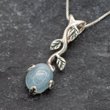 Genuine Aquamarine Necklace - Blue Leaf Pendant - March Birthstone Necklace