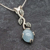 Genuine Aquamarine Necklace - Blue Leaf Pendant - March Birthstone Necklace