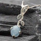 Genuine Aquamarine Necklace - Blue Leaf Pendant - March Birthstone Necklace