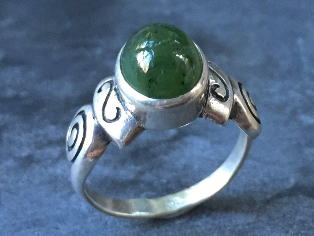 Jade Ring, Natural Jade, August Birthstone, Tribal Ring, Green Jade Ring, Genuine Jade, Vintage Rings, Jade, Antique Jade, Solid Silver Ring