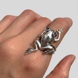 Frog Silver Ring - Mystic Topaz Ring - Purple Statement Ring