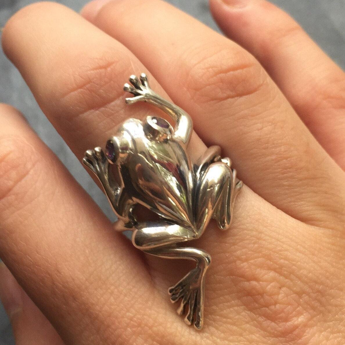 Frog Ring, Mystic Topaz Ring, December Birthstone, Natural Topaz, Frog Eyes, December Ring, Statement Ring, Artistic Ring, Solid Silver Ring