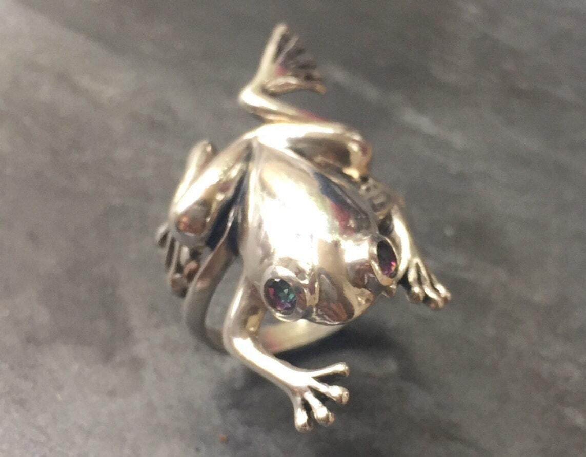 Frog Ring, Mystic Topaz Ring, December Birthstone, Natural Topaz, Frog Eyes, December Ring, Statement Ring, Artistic Ring, Solid Silver Ring