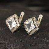 White Topaz Earrings - Princess Cut Studs - Topaz Square Earrings