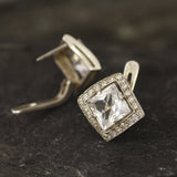 White Topaz Earrings - Princess Cut Studs - Topaz Square Earrings